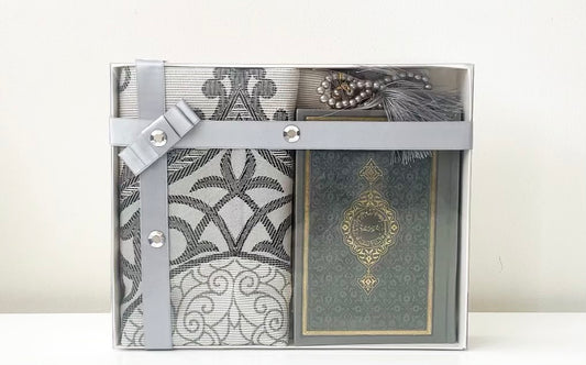 Stone Grey - Quran, Prayer Mat and Tasbih Gift Set