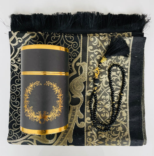Black - Prayer Mat and Tasbih Cylinder