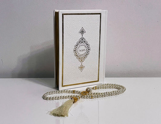 White - Quran, Prayer Mat and Tasbih Gift Set