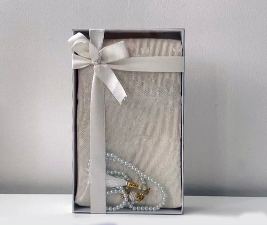 White - Prayer Mat and Tasbih Set