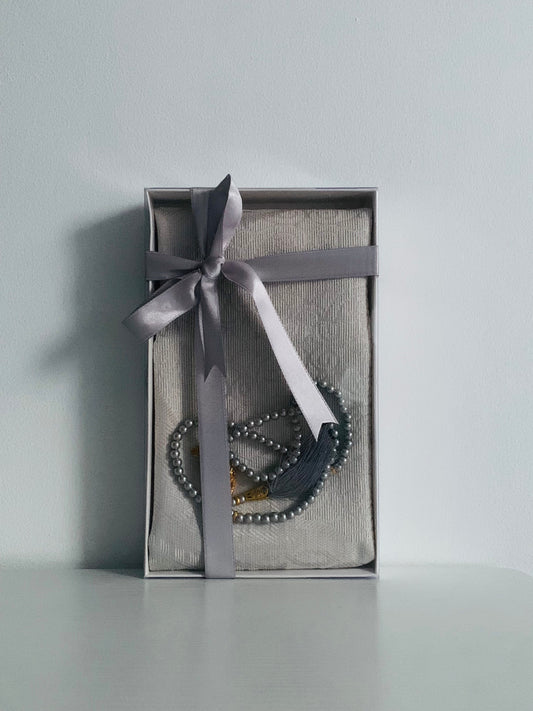 Silver - Prayer Mat and Tasbih Set