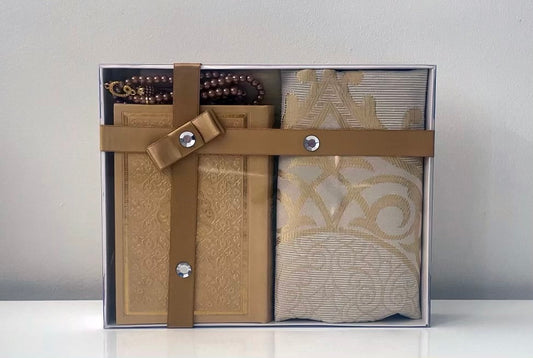 Gold - Quran, Prayer Mat and Tasbih Gift Set