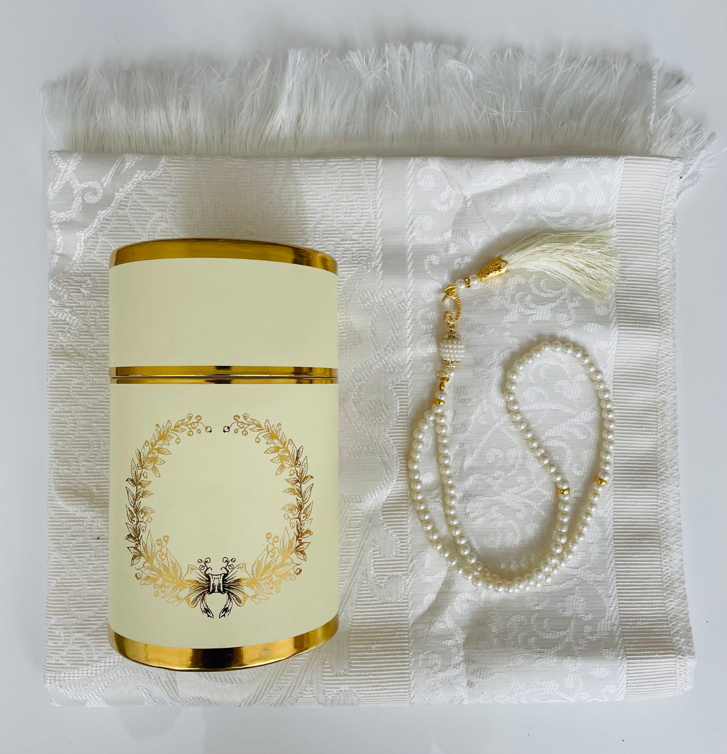 White - Prayer Mat and Tasbih Cylinder