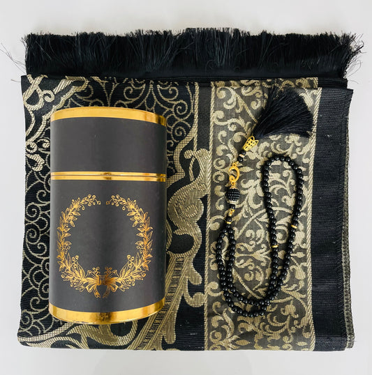 Black - Prayer Mat and Tasbih Cylinder