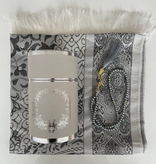 Silver - Prayer Mat and Tasbih Cylinder