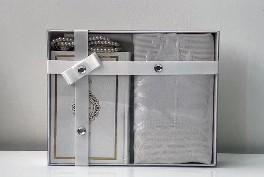 White - Quran, Prayer Mat and Tasbih Gift Set